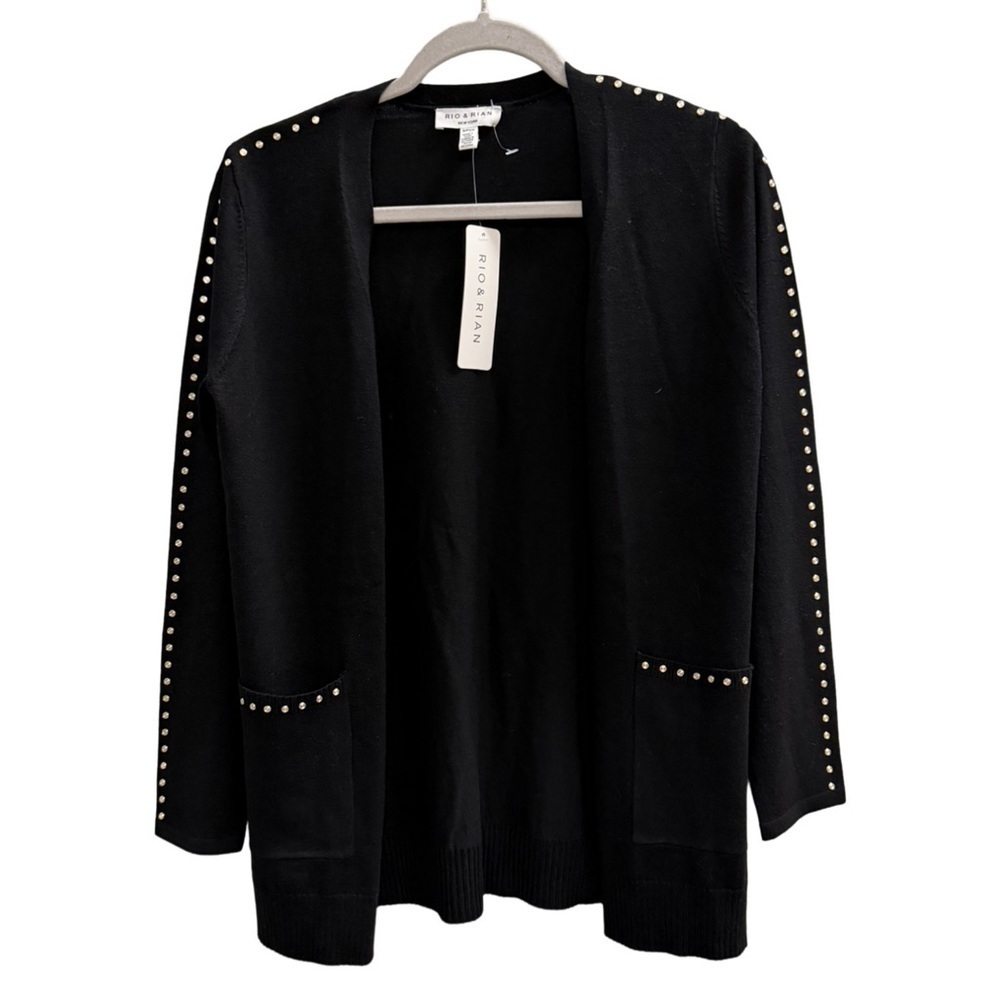 NWT RIO & RAIN Black Studded Cardigan Sweater Size Small